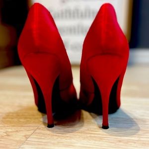 Red Satin Frederick’s of Hollywood Stilettos